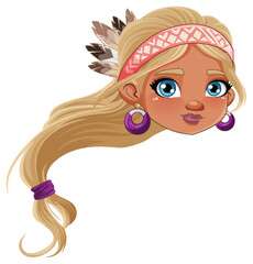 Wall Mural - female native american cartoon head