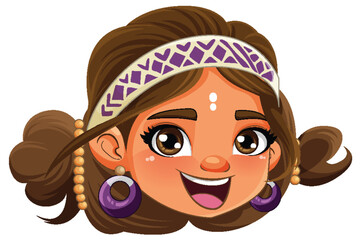 Sticker - Indian woman cartoon character face smiling