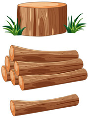 Sticker - Wood logs in cartoon style