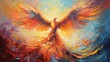painting style illustration,  beautiful elegance phoenix bird spreading wing , Generative Ai