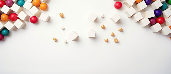 Poster - Photo of colorful candies scattered on a white surface with plenty of copy space with copy space