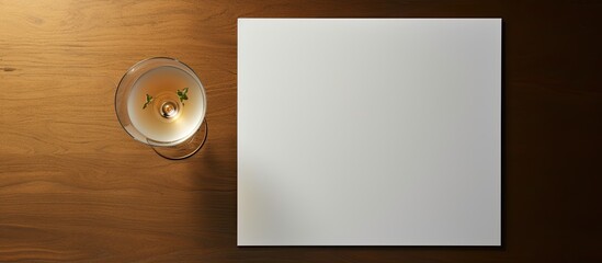Aufkleber - Photo of a table with a wine glass and a blank paper, perfect for adding your own message or design with copy space