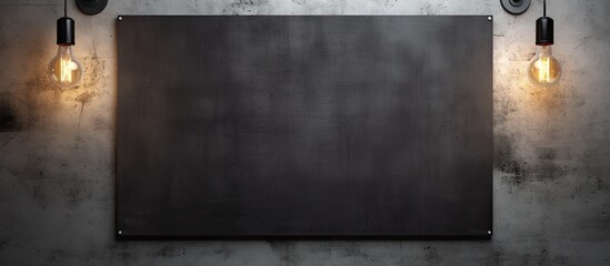 Poster - Photo of a picture frame on a wall with two lights illuminating it with copy space