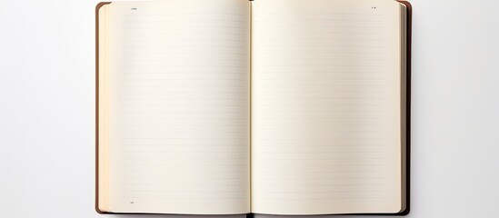 Poster - Photo of an open notebook on a white surface with plenty of space for writing or drawing with copy space