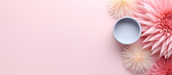 Aufkleber - Photo of pink and white paper flowers on a pink background with copy space with copy space