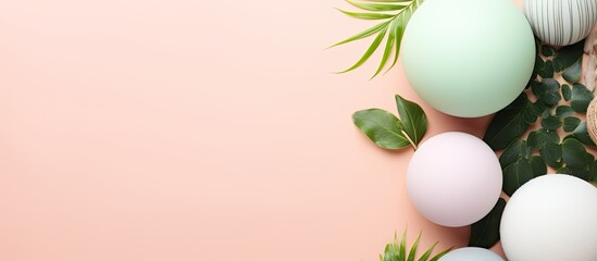 Poster - Photo of a table filled with a colorful display of fresh eggs with copy space