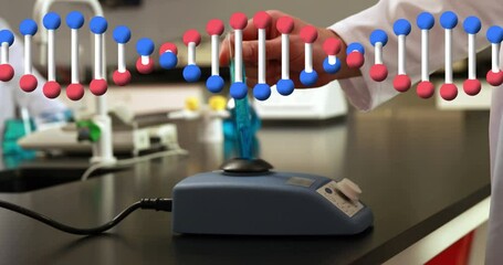 Poster - animation of dna strand over caucasian male scientist in laboratory