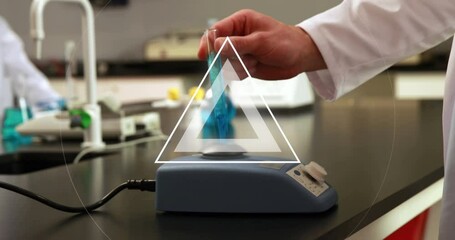Poster - animation of data processing over caucasian male scientist in laboratory