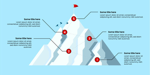 infographic template. a mountain with 5 steps and a flag on top
