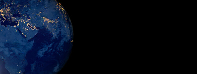 earth at night from space on black background banner. elements of this image furnished by nasa.