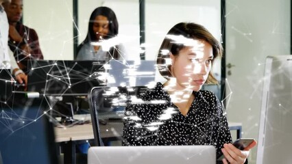 Poster - Animation of padlock and data processing over caucasian businesswoman on computer