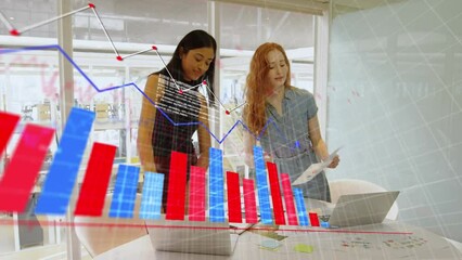 Poster - Animation of financial data processing over diverse business people in office