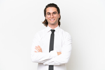 Wall Mural - Business handsome man isolated on white background keeping the arms crossed in frontal position