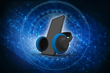 Poster - 3d rendering mobile phone connected head phone
