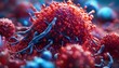 Lymphocytes cell in the immune system reacting and attacking a spreading cancer cell - illustration
