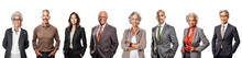 Group Of Diverse Business People Isolated On Transparent White Background. Old And Young, Various Ethnicity