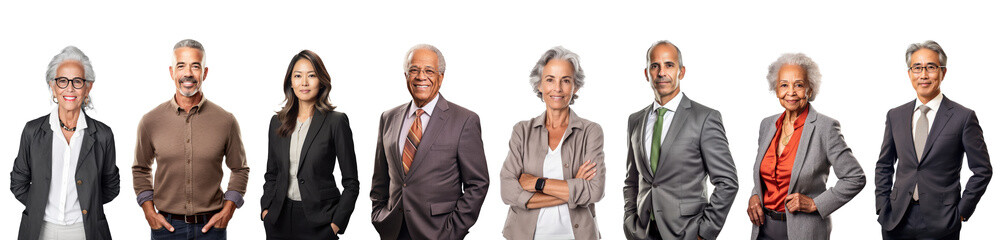 group of diverse business people isolated on transparent white background. old and young, various et