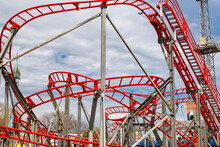 A Part Of A Looping  Roller Coaster In An Amusement Park