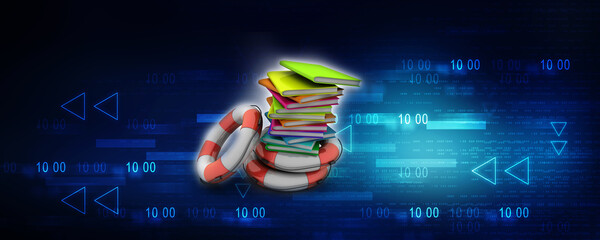 Poster - 3d rendering book in lifebelt
