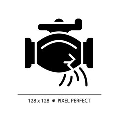 Sticker - Oil pipe leakage black glyph icon. Leak detection. Pipeline transport. Oil pollution. Environmental impact. Silhouette symbol on white space. Solid pictogram. Vector isolated illustration