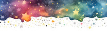 Watercolor Night Space With Stars Border, Illustration, Tranparent Background
