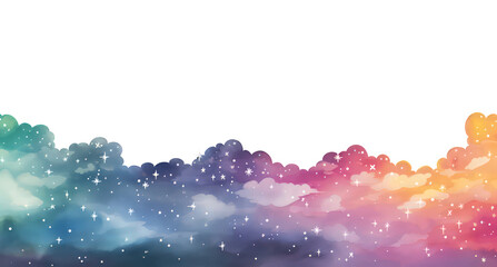 Watercolor night space with stars border, illustration, tranparent background