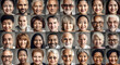 Collage of large group of smiling people, multiracial and of different ages composite portrait image of society