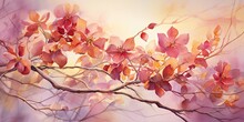 Burgundy Watercolor Flowers Delicately Blooming On A Vine-covered Trellis, Their Velvety Petals Exuding Elegance And Sophistication Burgundy Watercolor Flowers Generative Ai Digital Illustration