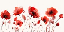  Delicate Red Watercolor Flowers Grace A Pristine Canvas, Their Vivid Shades Evoking A Sense Of Romance And Passion Red Watercolor Flowers Generative Ai Digital Illustration