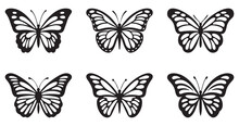 Silhouettes Of Butterflies, Insect Butterfly Black Silhouettes, Set Of Tattoo And Sticker Type Vector Butterflies