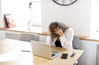 © Mariya Surmacheva - The woman is tired from work, burnout from work, demotivation, overwork, work at the computer, laptop