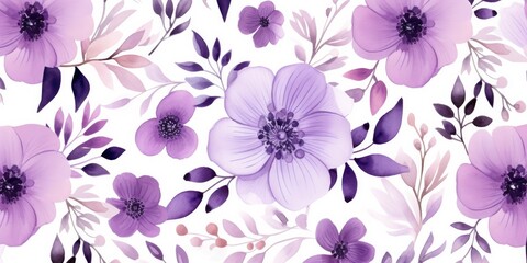   A Stunning Seamless Pattern Design, Perfect for Modern, Farmhouse, and Eclectic Styles.  Purple Watercolor Flowers Generative Ai Digital Illustration