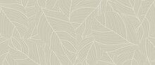 Botanical Leaf Line Art Wallpaper Background Vector. Luxury Natural Hand Drawn Foliage Pattern Design In Minimalist Linear Contour Simple Style. Design For Fabric, Print, Cover, Banner, Invitation.