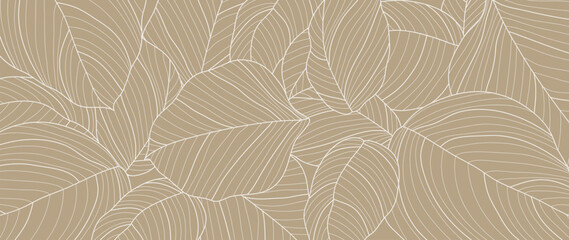 Wall Mural - botanical leaf line art wallpaper background vector. luxury natural hand drawn foliage pattern desig