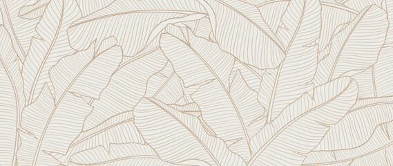 Wall Mural - botanical banana leaf line art wallpaper background vector. luxury natural hand drawn foliage patter