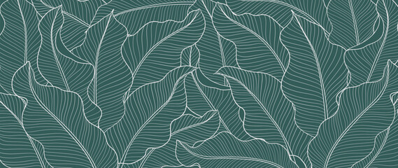 Wall Mural - botanical banana leaf line art wallpaper background vector. luxury natural hand drawn foliage patter