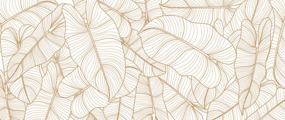 Wall Mural - botanical banana leaf line art wallpaper background vector. luxury natural hand drawn foliage patter