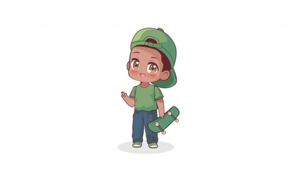 Canvas Print - little boy with skateboard anime character animation