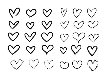 big set of hand writting hearts. line web icon set. outline icons collection. simple vector illustra