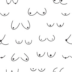 Aufkleber - Hand drawn woman breast collection. Seamless pattern on white background. Doodle vector illustration.