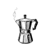 Hand Drawn Sketch Coffee Maker Illustration. Coffee  Pot. 