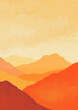 Hand painted mountain landscape background in shades of orange