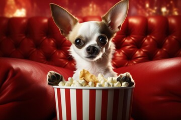 Poster - chihuahua sitting in cinema with popcorn.