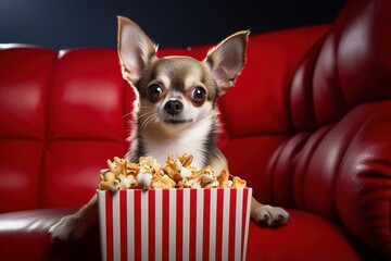 Poster - chihuahua sitting in cinema with popcorn.
