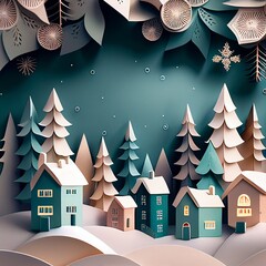 Wall Mural - houses in winter, in paper style Generative AI