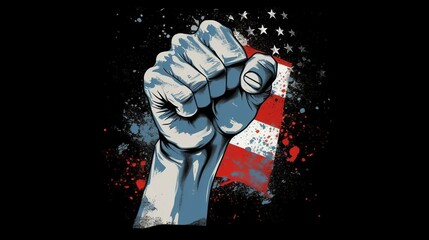 Poster - Happy martin luther king day, with fist and usa flag background, generative ai