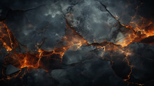 Dark Organic Rock Background With Hot And Smouldering Embers And Fire Beneath The Cracks. Created With Generative AI. 