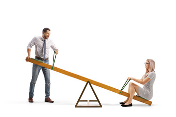 Sticker - Man lifing a young woman on a seesaw