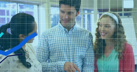 Poster - Animation of data processing over diverse business people using computer