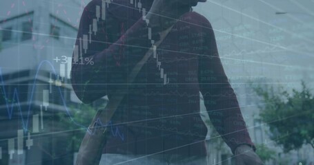Poster - Animation of financial data processing over businessman working in office